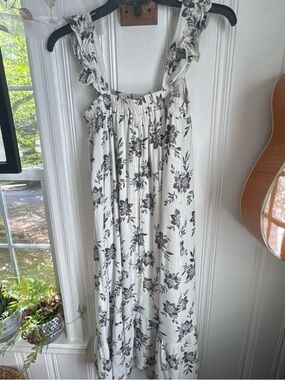 Women’s Cream Floral Maxi Dress with Ruffle Straps